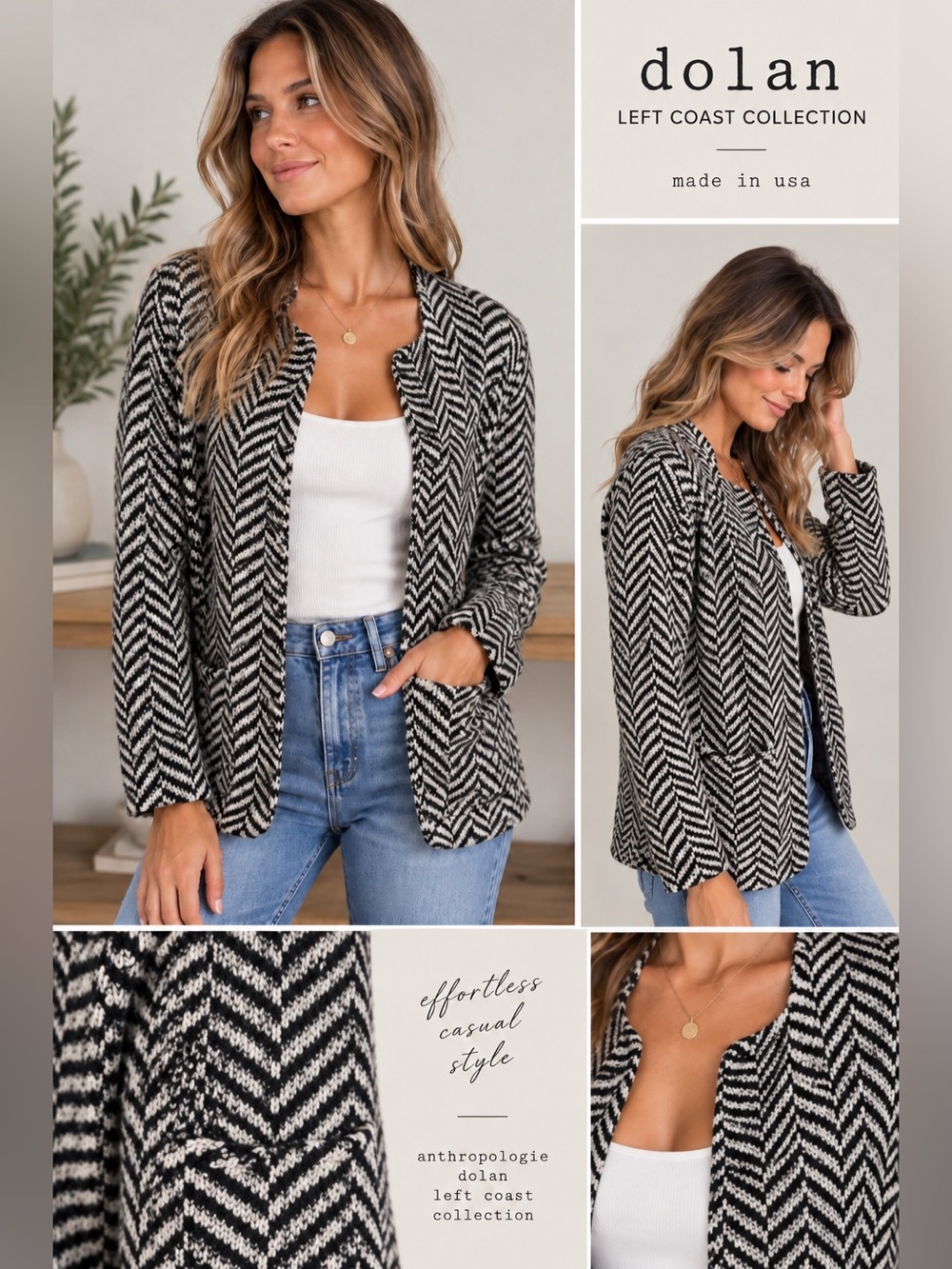 dolan Black & White Herringbone Open-Front